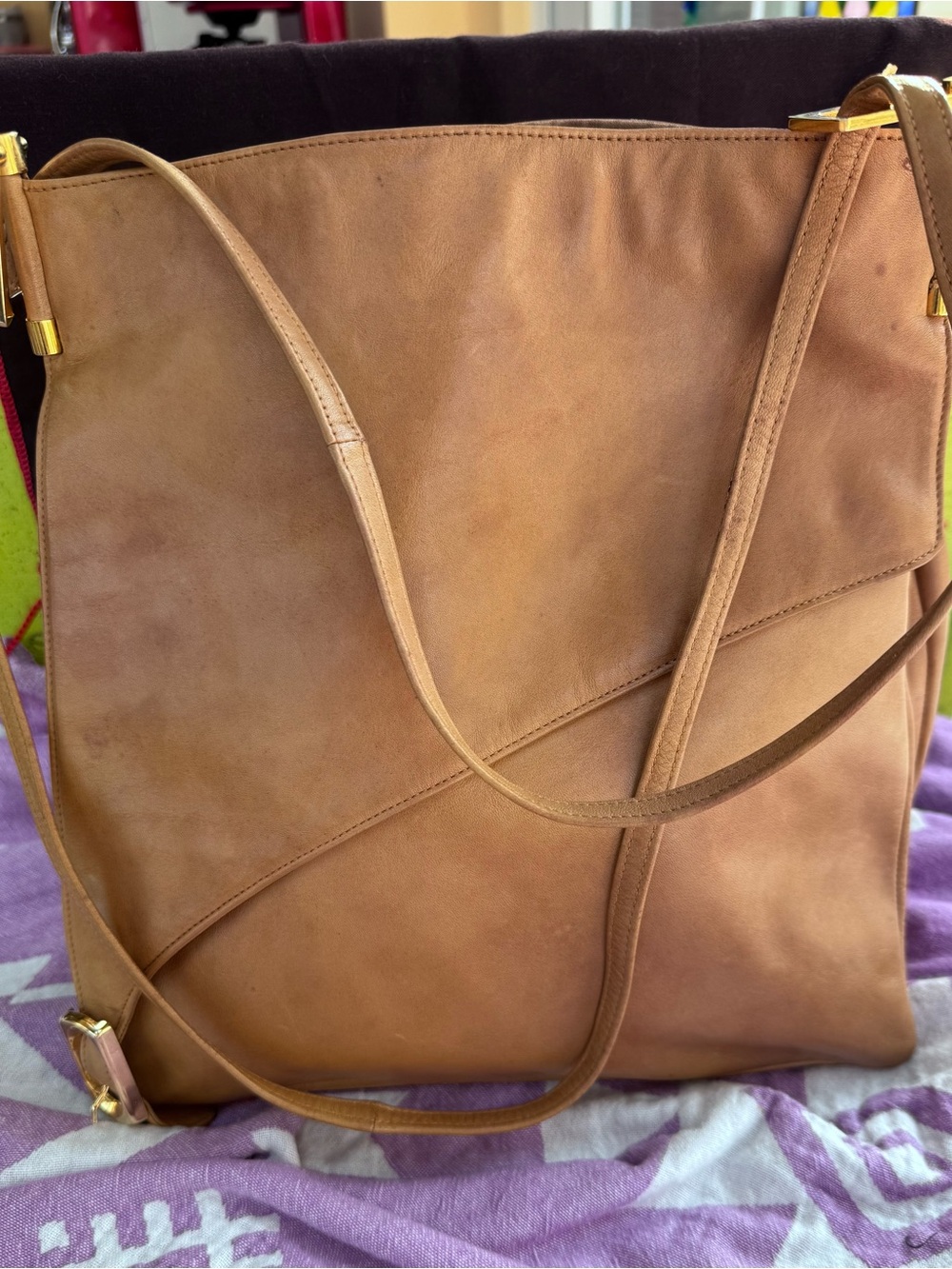 Bottega Veneta Vintage Leather Crossbody Bag Tan